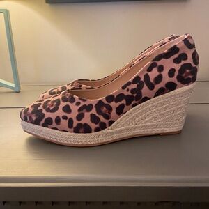 Leopard wedge heels, size 9.5, never worn